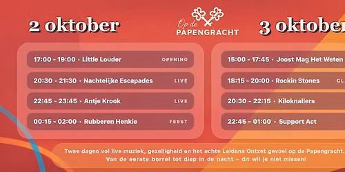 Live op de Papengracht: 2 en 3 Oktober 2026 in Zuid-Holland